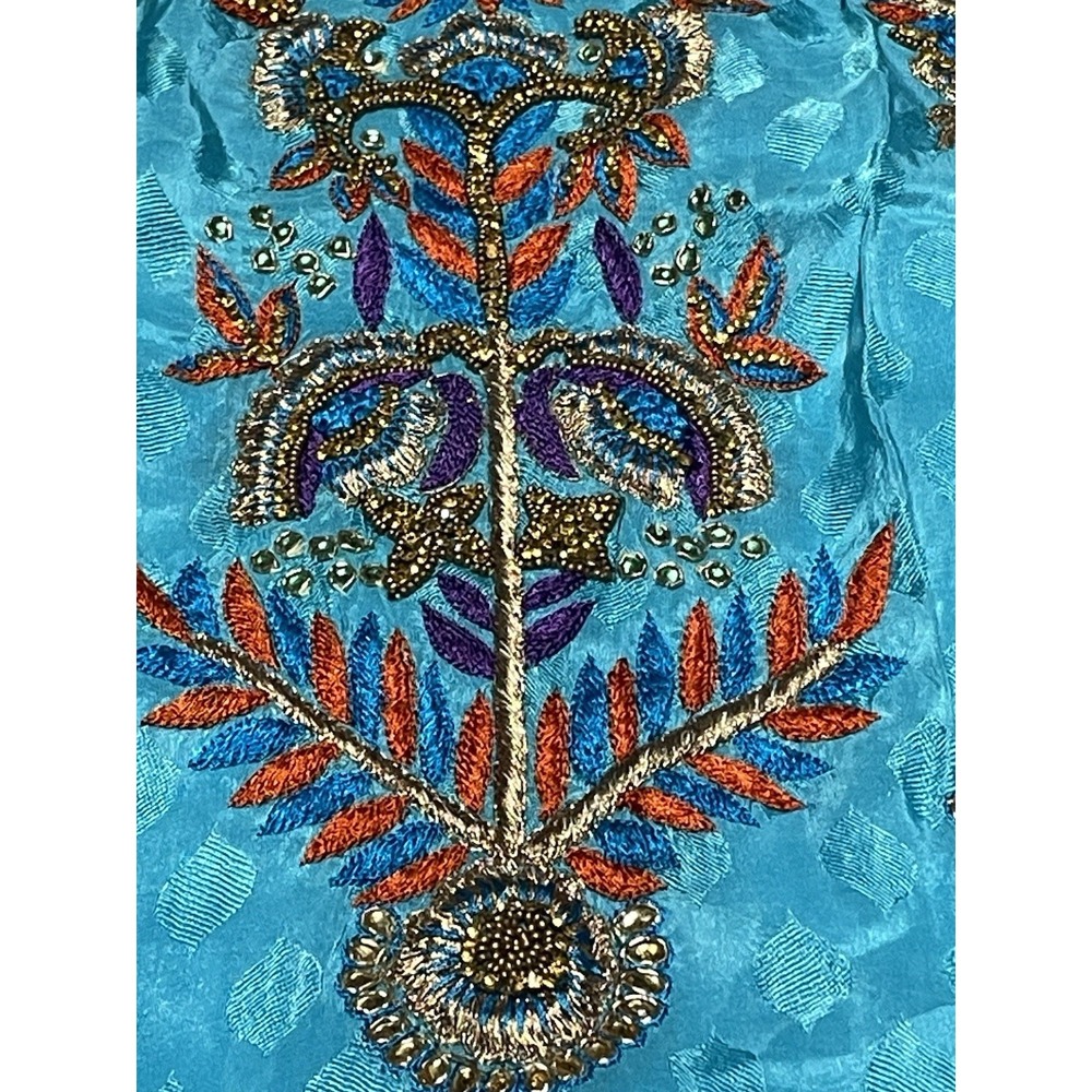 Heavy Embellished Punjabi Kurti Aqua Blue Zardozi Stone Tunic Kameez 19x30 - Picture 5 of 12